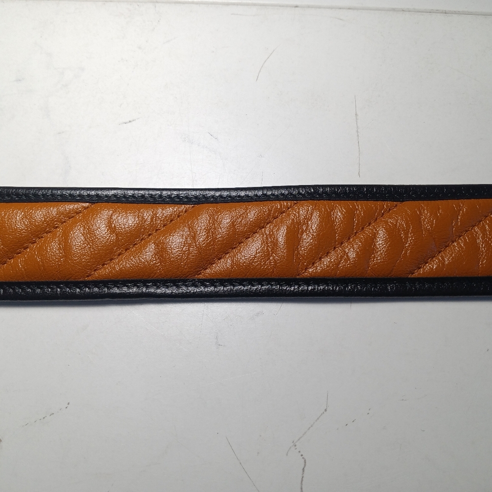 NEW GUCCI GG WIDE BELT GOLD-TONE TORCHON BUCKLE COGNAC/BLACK LEATHER SZ 36/90 - Picture 5 of 16